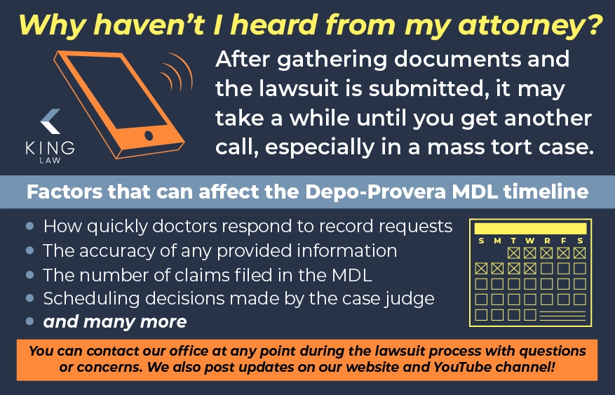 Infographic explaining some of the reasons someone may not hear from their attorney for long periods of time.