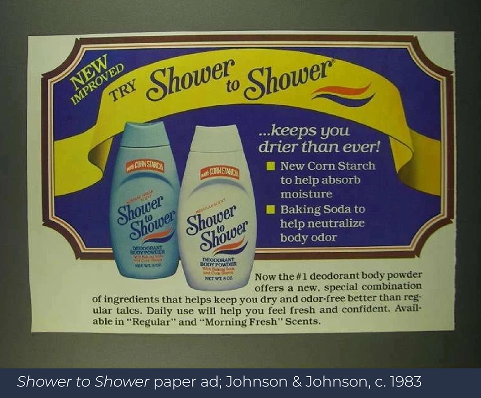 Image of a Shower to Shower paper advertisement from the 1980s.