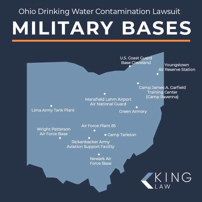 Infographic showing the locations of military sites across Ohio.