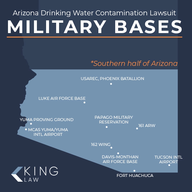 Graphic showing the locations of military locations across Arizona that may contribute to water contamination.