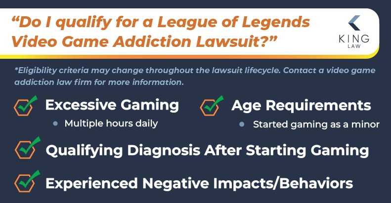 This infographic gives the basic filing requirements for a video game addiction lawsuit.