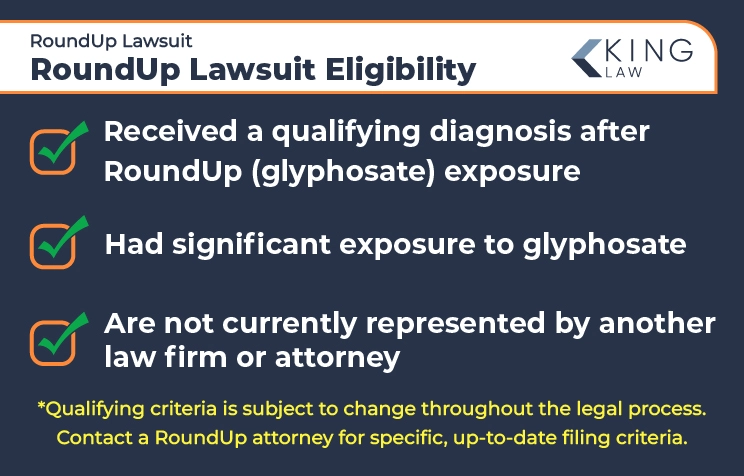 This infographic lists the eligibility requirements needed to file a Roundup weedkiller lawsuit.
