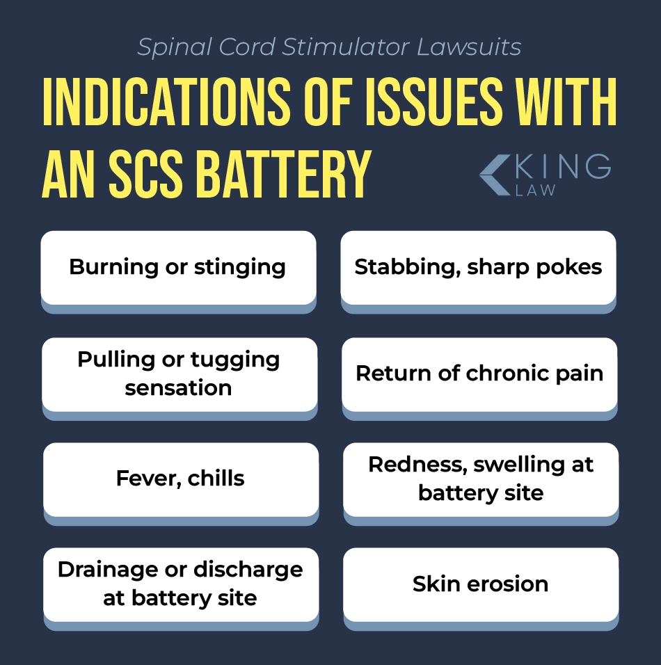 A list of signs that there is an issue with your spinal cord stimulator battery.
