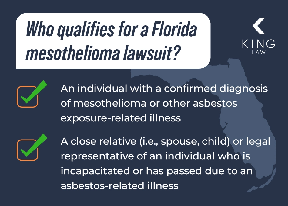 Checklist of people who may qualify for a mesothelioma asbestos lawsuit in Florida.