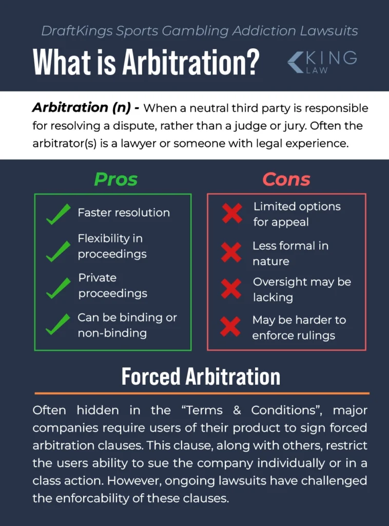 Pros and cons of arbitration, what arbitration is, and what forced arbitration is.