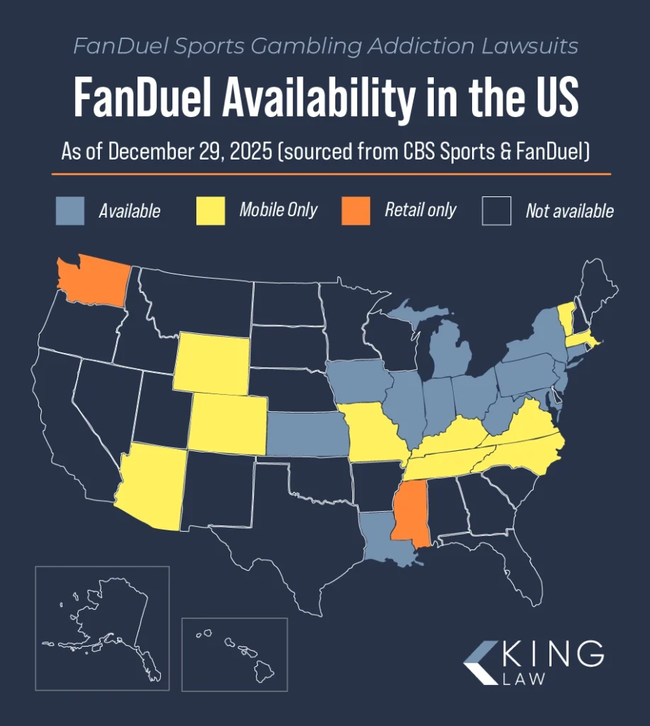 Map of US states where FanDuel is available.