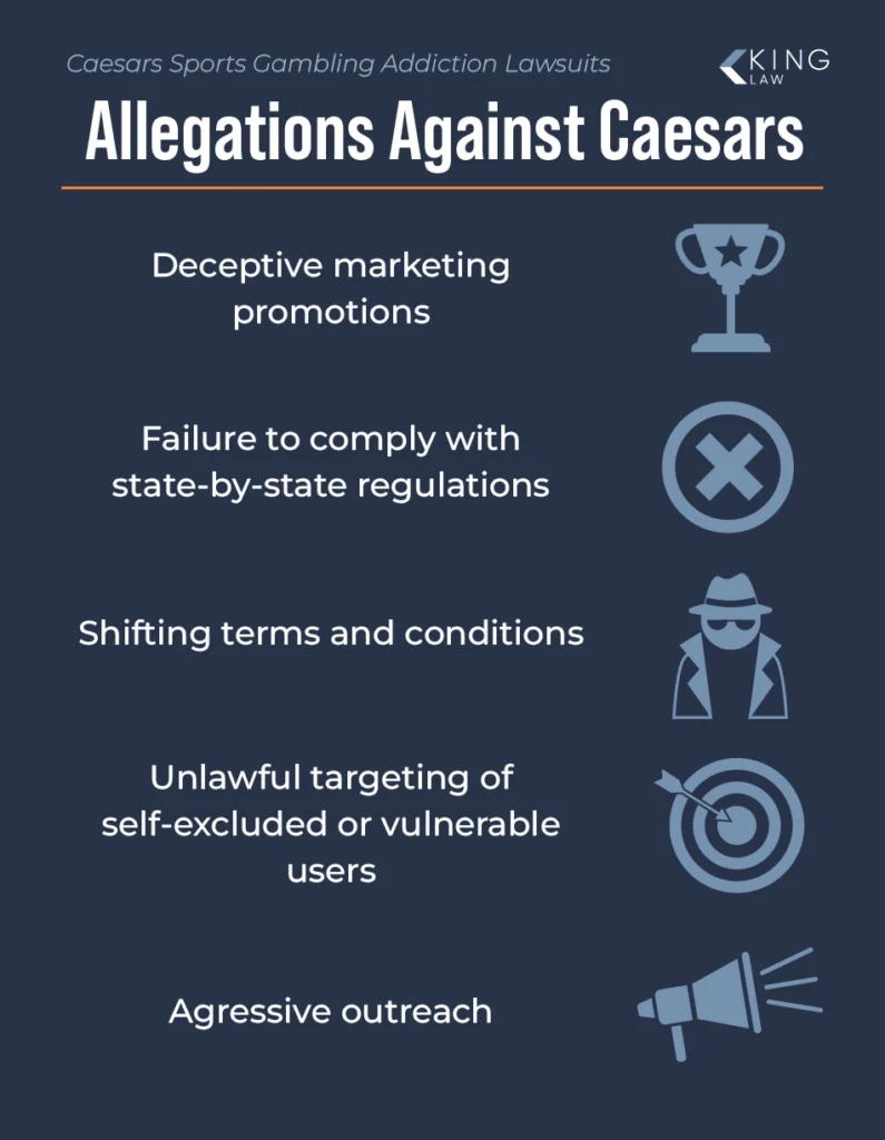 Allegations against Caesars sports betting in lawsuits.