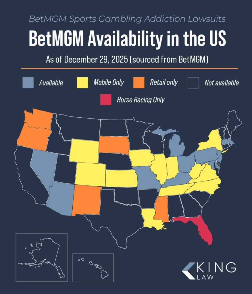 Map showing BetMGM's availability across the United States.