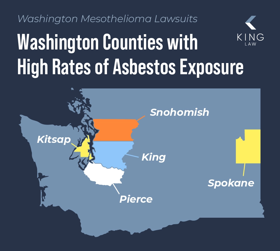 Simple map showing the top 5 counties with the highest risk of asbestos exposure in Washington state.