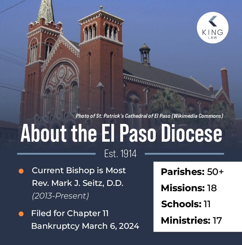Brief summary of the current El Paso Diocese. Image of St. Patricks Cathedral in El Paso.