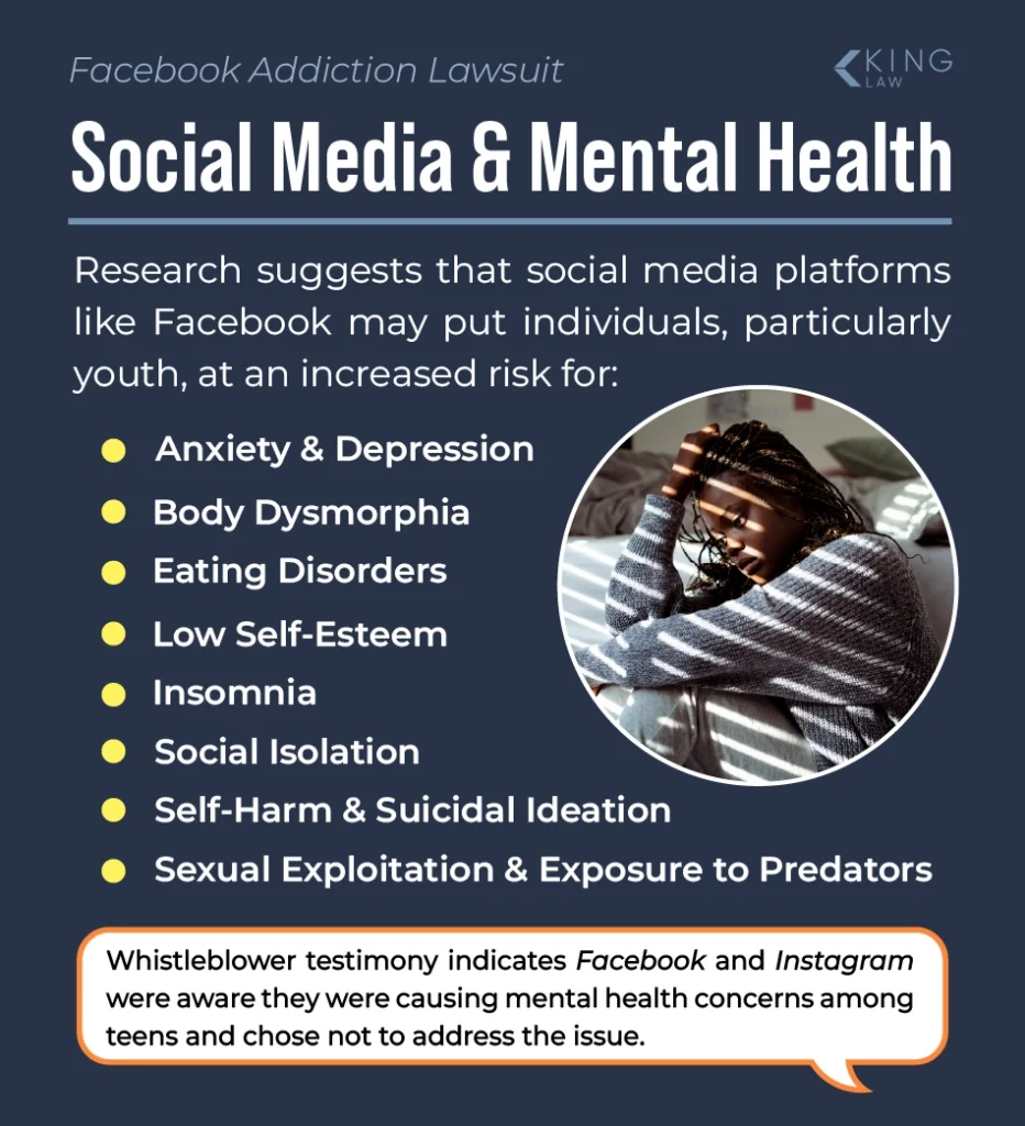 This infographic lists the Effects of Facebook on the mental health of adolescents. It also notes a whistleblower statement.