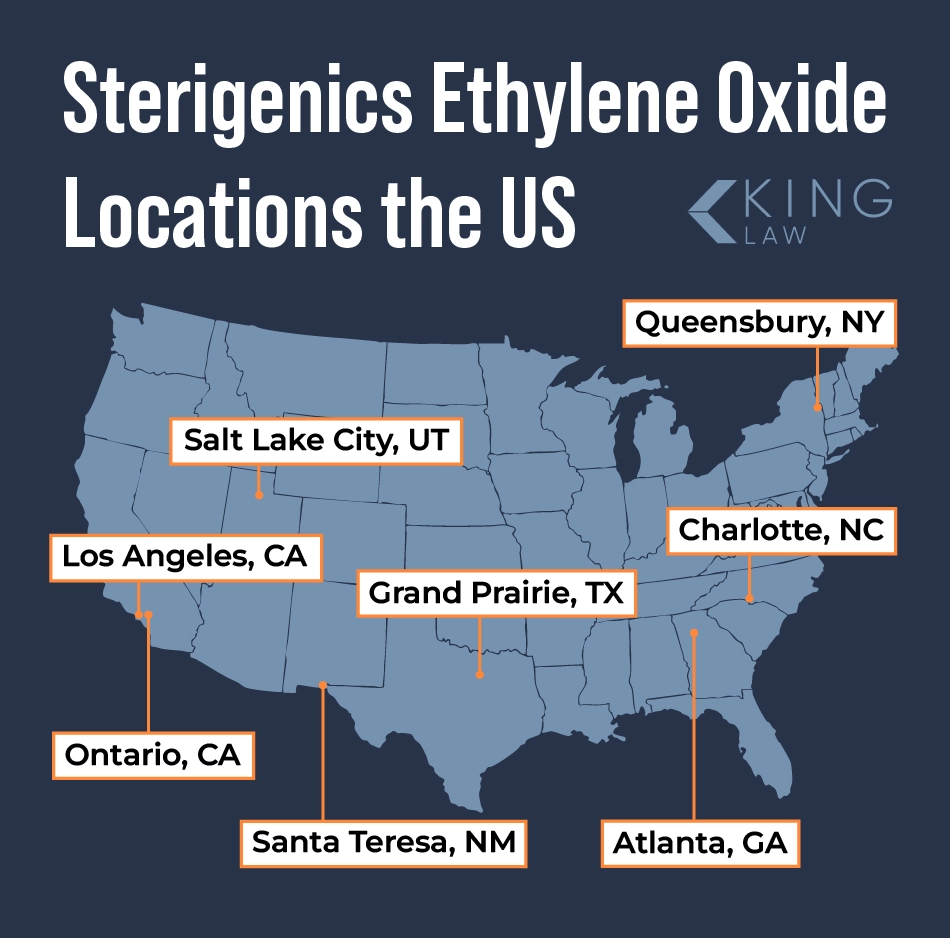 Basic map of the locations of Sterigenics ethylene oxide-emitting facilities.