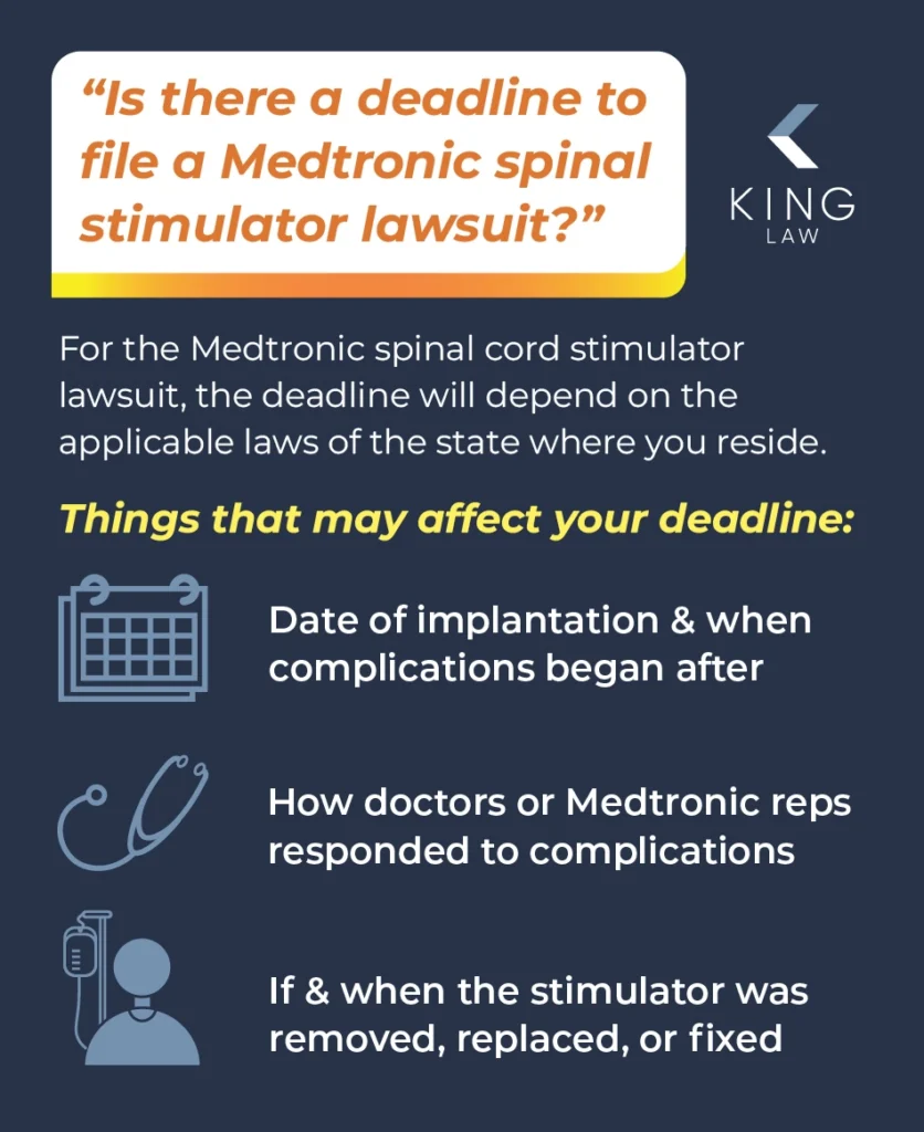 Explains what can impact someone's deadline to file a Medtronic spinal cord stimulator lawsuit.