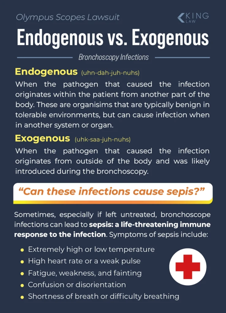 Explains endogenous and exogenous infections and if they can cause sepsis.