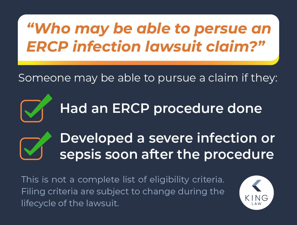 Base eligibility criteria for an ERCP infection lawsuit.