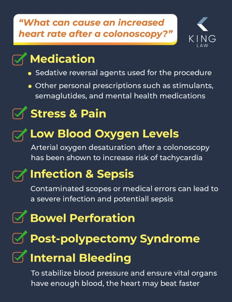 List of reasons you may have a high heart rate after a colonoscopy.