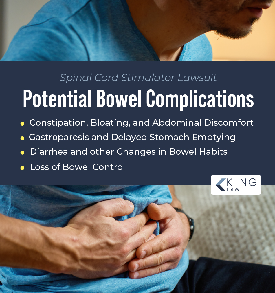 List of potential bowel complications caused by spinal cord stimulators.